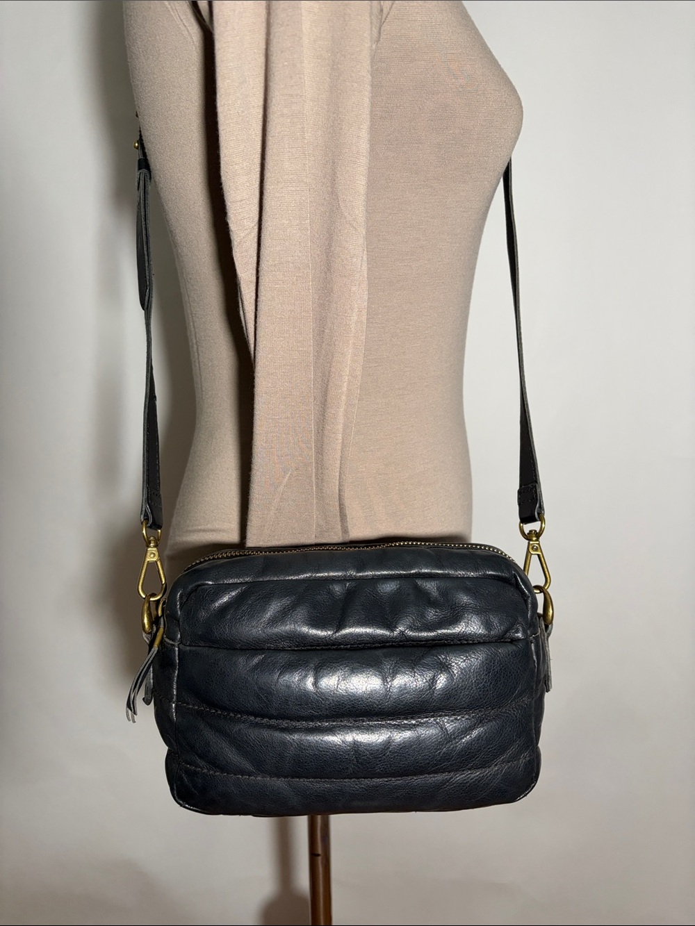 Madewell Black Leather The Transport Camera Bag Puff Edition Crossbody Purse